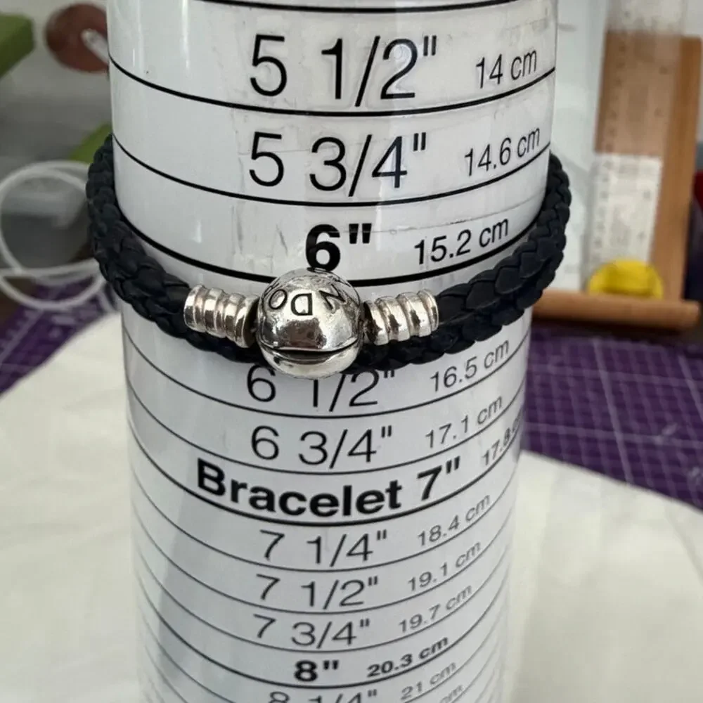 Pandora Moments Double Black  Leather and Silver Bracelet, 6